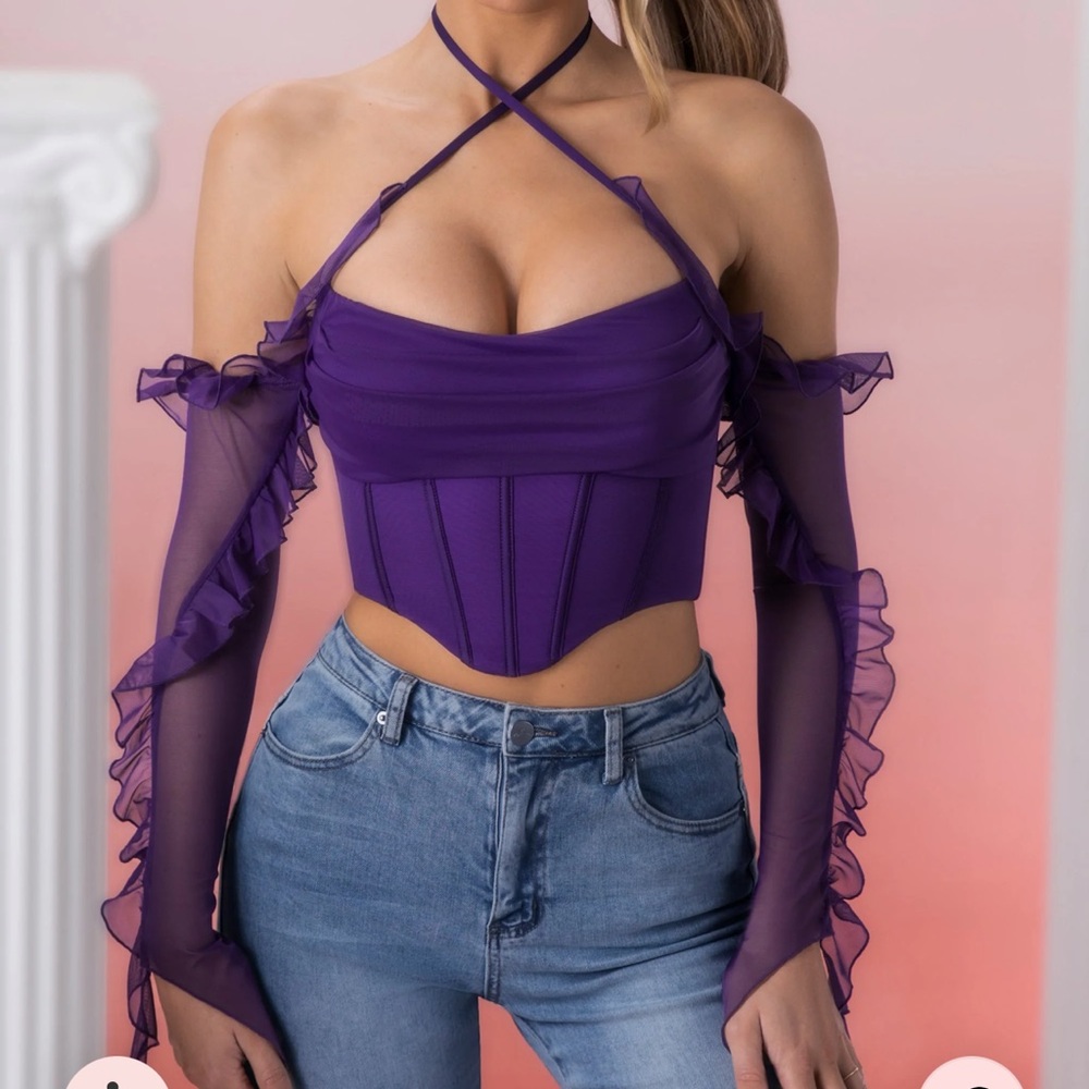 Frill Detail Cowl Neck Crop Top in Violet - size 2 ~ worn once
